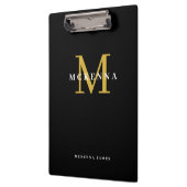 Chic Modern Monogram Black Gold Initiaal Naam Klembord (Links)