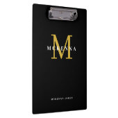 Chic Modern Monogram Black Gold Initiaal Naam Klembord (Rechts)