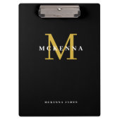 Chic Modern Monogram Black Gold Initiaal Naam Klembord (Voorkant)