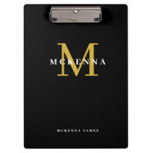Chic Modern Monogram Black Gold Initiaal Naam