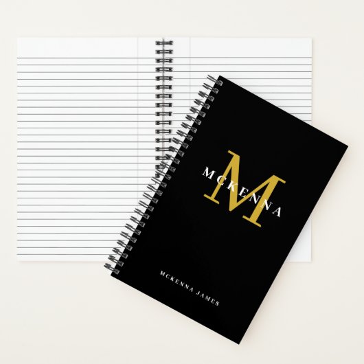 Chic Modern Monogram Black Gold Initiaal Naam Notitieboek (Binnen)