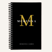 Chic Modern Monogram Black Gold Initiaal Naam Notitieboek (Voorkant)