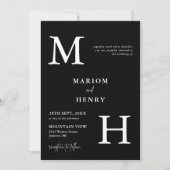 Chic Modern Monogram Initial Black White Wedding Kaart (Voorkant)