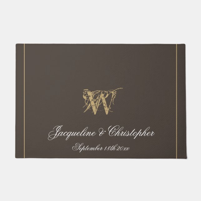 Chic Modern Monogram Names Pas getrouwd Wedding Deurmat (Voorkant)