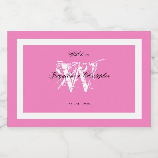 Chic Modern Monogram Wedding Elegant Pink Mini Likeurfles Etiket (Enkel label)