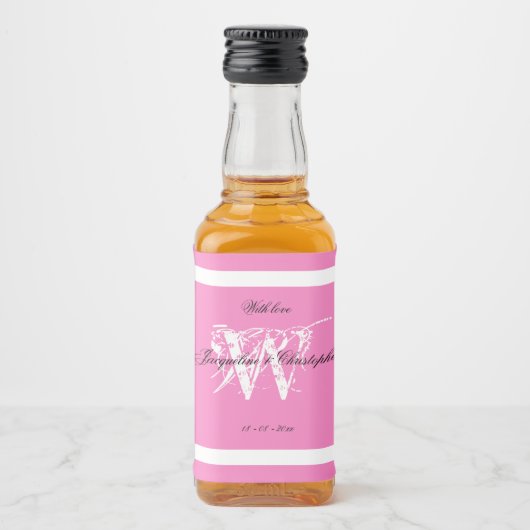 Chic Modern Monogram Wedding Elegant Pink Mini Likeurfles Etiket (Voorkant)