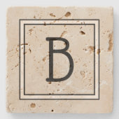 Chic Modern Monogrammed Tan, Black & White Initiaa Stenen Onderzetter (Voorkant)