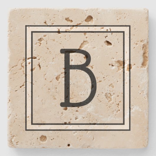 Chic Modern Monogrammed Tan, Black & White Initiaa Stenen Onderzetter (Voorkant)
