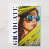 Chic Modern Navy blauw en wit foto Afstuderen Aankondiging (Voorkant)