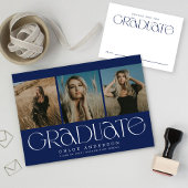 Chic Modern Navy Blue 3 Foto Afstuderen Aankondiging