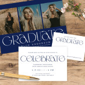 Chic Modern Navy Blue 3 Foto Afstuderen Aankondiging