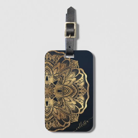 Chic Modern Navy Blue Mandala Bagagelabel (Voorkant (verticaal))