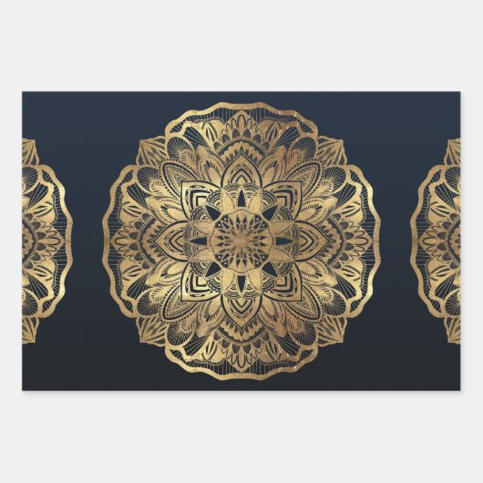 Chic Modern Navy Blue Mandala Inpakpapier Vel (Voorkant 2)