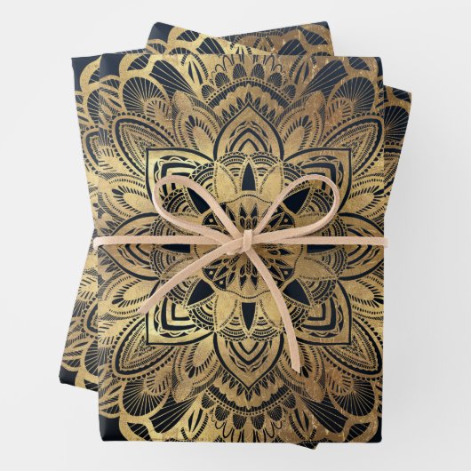 Chic Modern Navy Blue Mandala Inpakpapier Vel (In situ)