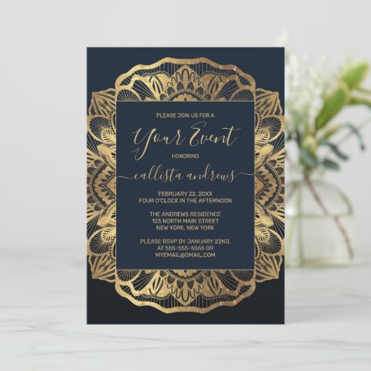 Chic Modern Navy Blue Mandala Kaart (Staand voorkant)