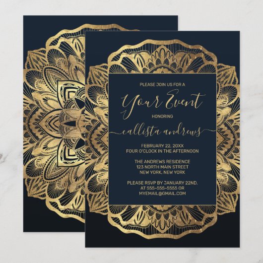 Chic Modern Navy Blue Mandala Kaart (Voorkant / Achterkant)