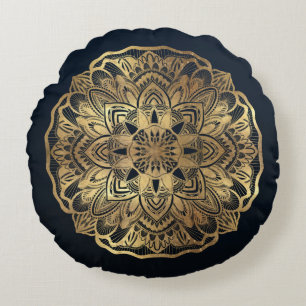 Chic Modern Navy Blue Mandala Rond Kussen