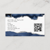 Chic Modern Navy Blue Monogram Agate QR CODE Busi Visitekaartje (Achterkant)