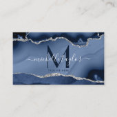 Chic Modern Navy Blue Monogram Agate QR CODE Busi Visitekaartje (Voorkant)