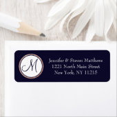 Chic Modern Navy Blue Roos Gold Circle Monogram Etiket (Insitu)