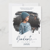 Chic Modern Navy Brushtroke Effect Afstuderen Kaart (Voorkant)