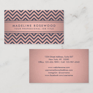 Chic Modern Navy en Roze Chevron Faux Folie Visitekaartje