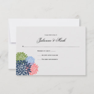 Chic Modern Navy Pink Green Flower RSVP