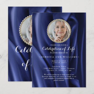 Chic Modern Navy Silky Photo Celebration of Life Kaart