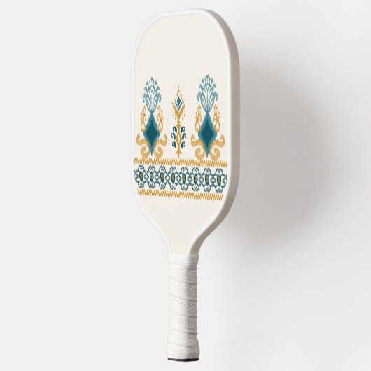 Chic Modern Neutraal Blauwgroen Sinaasappel Ikat T Pickleball Paddle (Links)