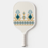 Chic Modern Neutraal Blauwgroen Sinaasappel Ikat T Pickleball Paddle (Achterkant)