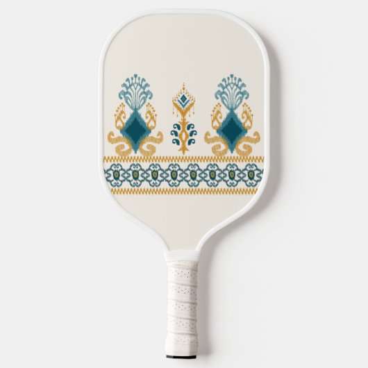 Chic Modern Neutraal Blauwgroen Sinaasappel Ikat T Pickleball Paddle (Achterkant)