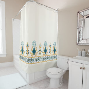 Chic Modern Neutral Blauwgroen Blue Ikat Tribal Pa Douchegordijn