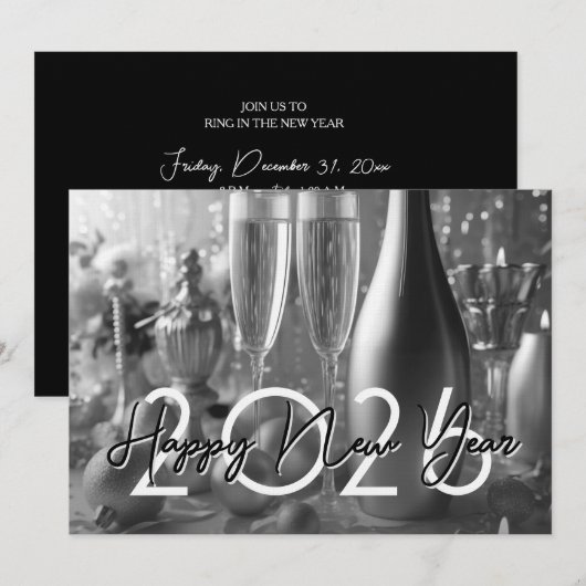 Chic Modern New Year's Eve Party Kaart (Voorkant / Achterkant)
