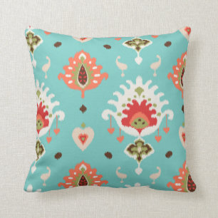 Chic modern oranje turquoise ikat tribal kussen