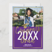 Chic modern Paars en Gold Script Afstuderen Aankondiging (Voorkant)