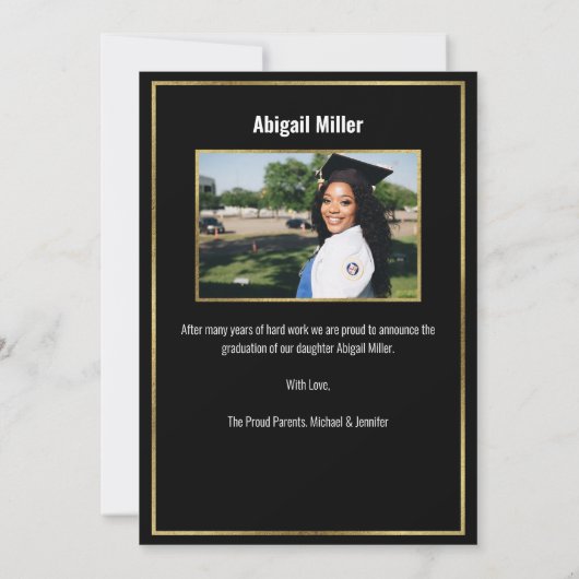 Chic modern Paars en Gold Script Afstuderen Aankondiging (Achterkant)