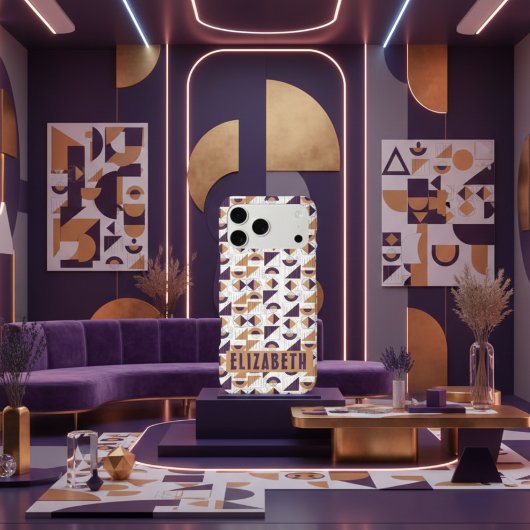 Chic modern Paars en gouden abstract Patroon Case-Mate iPhone Case