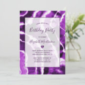 Chic Modern Paarse Marble Tie Dye Birthday Party Kaart (Staand voorkant)