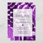 Chic Modern Paarse Marble Tie Dye Birthday Party Kaart (Voorkant / Achterkant)