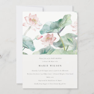Chic Modern Pastel Blush Waterlily Baby shower Kaart