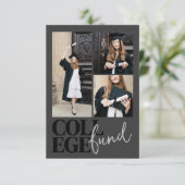 Chic Modern Photo Charcoal College Fund Graduation Informatiekaartje (Staand voorkant)