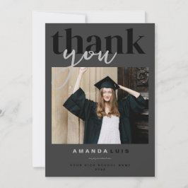 Chic Modern Photo Charcoal Graduation Bedankkaart
