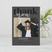 Chic Modern Photo Charcoal Graduation Bedankkaart (Staand voorkant)