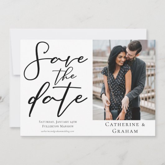 Chic Modern Photo White Black Typography Save The Date (Voorkant)