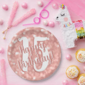 Chic Modern Pink Bokeh Lichten 15 Happy Birthday Papieren Bordje (Feest)
