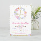 Chic Modern Pink Floral Baptism Christening Girl Kaart (Staand voorkant)