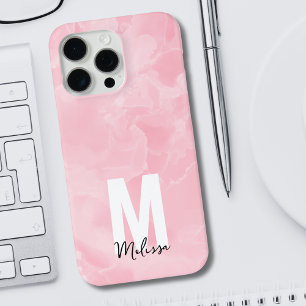 Chic Modern Pink Marble Watercolor Monogram iPhone 15 Pro Max Hoesje