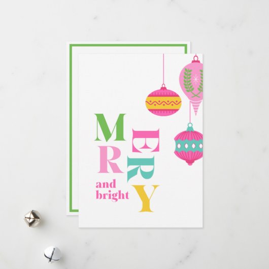 Chic Modern Pink Non Photo Watercolor Ornaments Feestdagenkaart (Voorkant / Achterkant in situ)