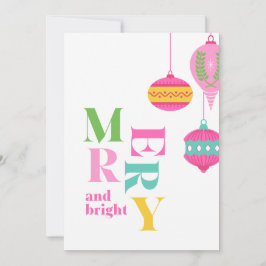 Chic Modern Pink Non Photo Watercolor Ornaments Feestdagenkaart