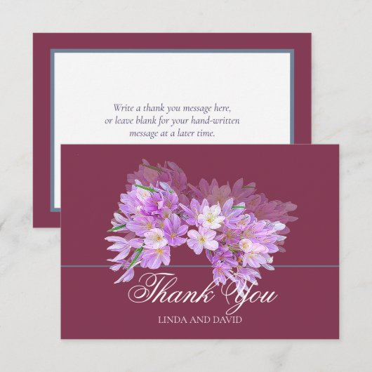 Chic Modern Purple Crocus Bridal Shower Thank You Bedankkaart (Voorkant / Achterkant)